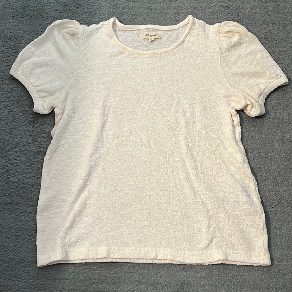Madewell Cream Superlight Jaquard Puff Sleeve Cotton Short Sleeve Blouse - NWOT